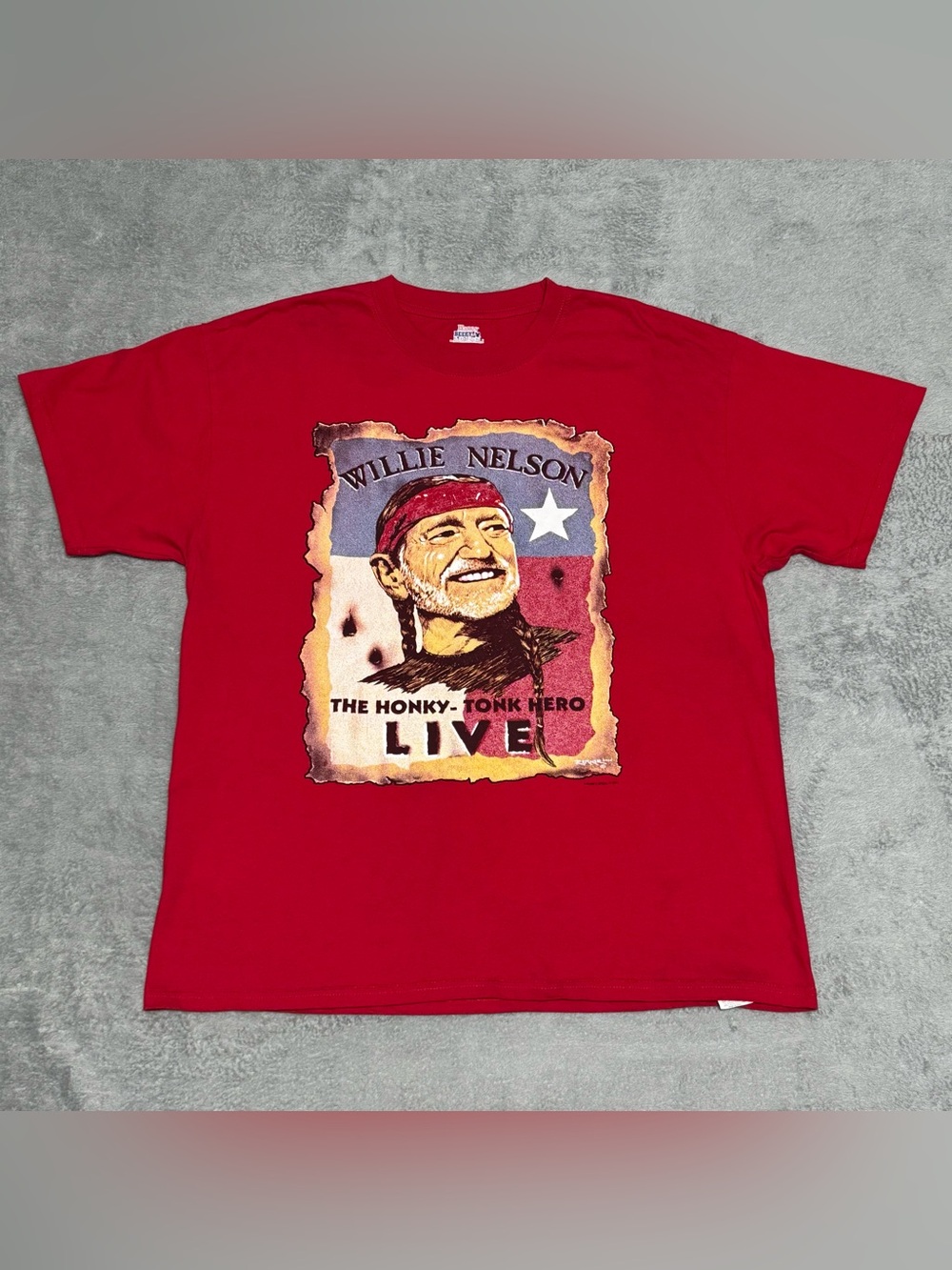 Willie Nelson Honky Tonk Hero Live T Shirt Mens XL Red Hanes Beefy T Country